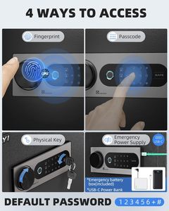 Caja Fuerte Biométrica con Huella Dactilar, Cajas Fuertes para el Hogar con Bolsa Ignífuga, Caja Fuerte de Seguridad con Panel Táctil Digital para Dinero, Efectivo, Documentos, Hogar y Oficina - Product Image 3