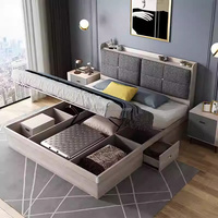 Ensembles de meubles de chambre modernes et économiques : lit de rangement avec tables de chevet, armoire coulissante et coiffeuse pour appartement studio