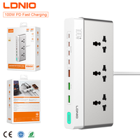 Multiprise LDNIO SC3 GaN 100W avec charge rapide PD, 10 ports, V0 ignifuge, obturateur de sécurité, multiprise universelle de bureau