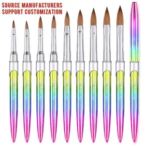 Kolinsky Sable Acrylic Brush UV Gel Carving Pen Brushes Liquid Powder DIY Nail Drawing Flat Round Red Wood Metal Nail Art Brush