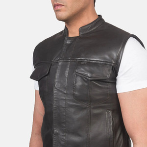 Gilets en cuir véritable de style tendance pour hommes – Qualité supérieure, respirants, pour motards, avec logo personnalisé, gilets en cuir à la mode - Product Image 5