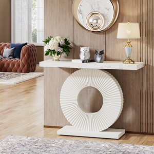 KUSIMI Tables consoles d'entrée en bois au design géométrique classique et élégant, couleur blanc, pour couloir et entrée - Product Image 4