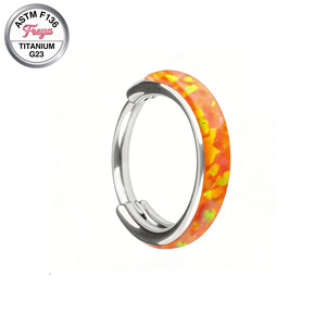 Pendientes de Aro Finos de Titanio con Ópalo Freya, Joyería de Moda para Mujer, Anillos de Nariz de Vaca para Septum, Pendientes de Ópalo Azul - Product Image 3
