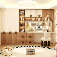 Ensemble complet de meubles de chambre d'enfant style crème personnalisé avec armoire intégrée, lit, bureau intégré, armoire multifonctionnelle