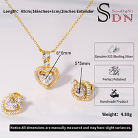 Conjunto de Collar y Aretes de Plata de Ley Certificada con Baño de Oro de 18K y Moissanita en Forma de Corazón, Estilo Retro y Lujoso