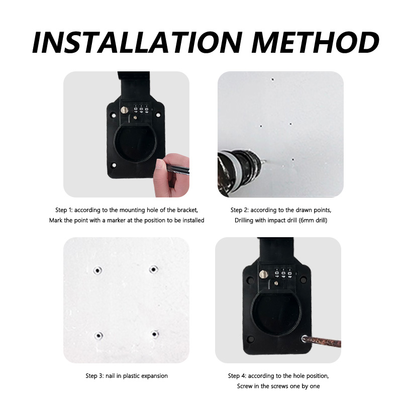 Suporte de parede para cabo de carregador Ev Suporte de cabo de carregador J1772 Gancho de armazenamento de cabo de carregador Ev
