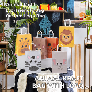 Sacs de courses en papier kraft recyclé de la série Animal avec poignées torsadées, accessoires en ruban estampé à chaud et logo imprimé - Product Image 2