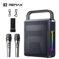 Machine de karaoké portable Remax, puissance de pointe 60W, haut-parleur rechargeable avec 2 micros sans fil et support de sangle, BT 6.0/AUX/USB/TF