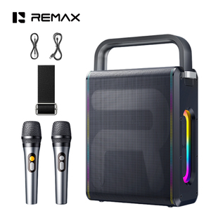 Máquina de Karaoke Portátil Remax, Altavoz Recargable de 60W de Potencia Máxima con 2 Micrófonos Inalámbricos y Correa de Soporte, Compatible con BT 6.0/AUX/USB/TF - Product Image 1