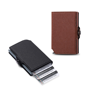 Casekey ที่ใส่บัตรอัตโนมัติแบบมินิมอลขนาดเล็กบางโลโก้ตามสั่ง RFID ปลอดภัยหนัง PU Saffiano ที่ใส่บัตรเครดิตสมาร์ทการ์ดกระเป๋าสตางค์แบบป๊อปอัพ - Product Image 2