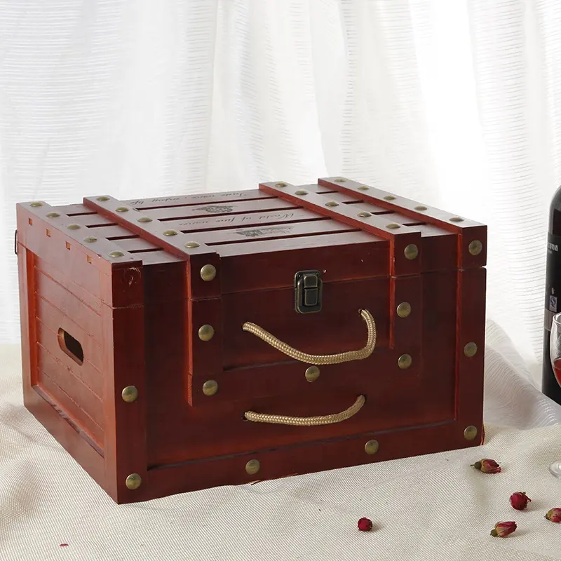 ウイスキー赤ワインハンパーギフトボックス用ヴィンテージ素朴な6ボトル木製クレート