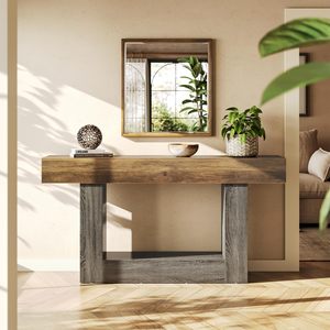 Mesa Consola de Entrada de Madera Rústica SENYU con Estante de Almacenamiento, Diseño Moderno de Casa de Campo para Decoración de Interiores del Hogar - Product Image 1