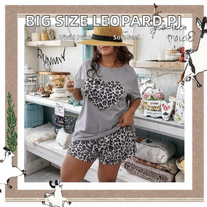 Pyjama décontracté pour femmes, imprimé léopard, taille élastique, respirant, tissé, grande taille, pour l'été - Product Image 2