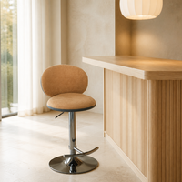 Tabouret de bar pivotant moderne en chrome, dossier en velours beige, assise circulaire rembourrée, hauteur réglable par vérin à gaz, base métallique, pour hôtel, salle à manger, maison