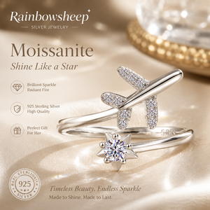 Anelli in Argento Sterling S925 con Moissanite, Tema Viaggio, Anello Divisibile, Aereo, Pietre Incastonate, Stella Polare, Gioielli Raffinati da Donna, Regalo, Vendita all'Ingrosso - Product Image 1