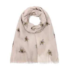 wholesale soft comfortable custom printed bees polyester female women spring autumn winter silk scarf