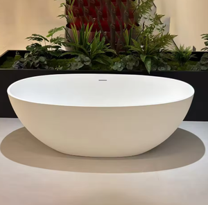 Baignoire autoportante ovale en pierre artificielle blanc mat, texture ardoise, surface solide, pour immersion profonde, stock local US - Product Image 1