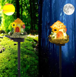 Solar LED gazonlamp Multi Craft miniatuur sprookjes huisje buiten tuin decoratie hars cottage paddenstoel lamp - Product Image 4