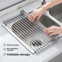 Égouttoir à vaisselle pliable en acier inoxydable, support de séchage sur pied pour évier, organisateur de rangement de cuisine pour bols, assiettes et ustensiles