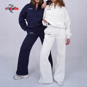 High Quality Fleece Quarter Zip Pullover Sweatshirt and Sweatpants Women Custom Applique <strong>Embroidery</strong> Two Piece Tracksuits <strong>Set</strong> - Product Image 4
