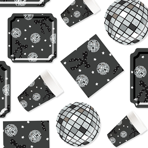 Juego de Vajilla para Fiesta Temática de Discoteca DAMAI con Decoraciones de Lazos, Incluye Platos de Papel, Vasos y Servilletas para Fiesta de Cumpleaños para 8 Personas - Product Image 3