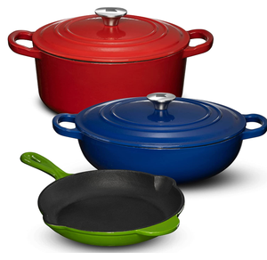 Tráng Men Gang Đồ Nấu Nướng Set - 5 Miếng Rắn Màu Braiser Món Ăn Fry Pan Hà Lan Lò Nồi Có Nắp Đậy - Product Image 1