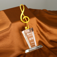 Trophée moderne simple et écologique en cristal gravé, motif note de musique, pour concours de chant, danse, discours, guitare, microphone, violon - Grande Vente