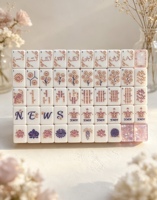 Jeu de Mahjong américain en acrylique rose nacré, 160 tuiles, motif fleur de cerisier or rose, dos nacré irisé, pions couronne, durable