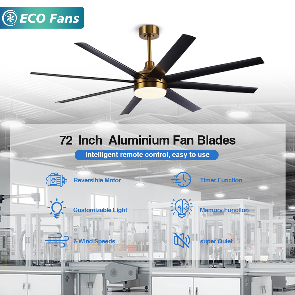 72 Inch AluminumHigh-End Ceiling Fan Lamp, Fine Craftsmanship, Energy Saving, Luxury Decor for Living Room Bedroom