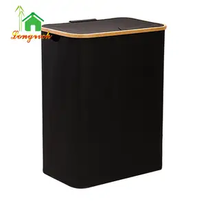 New Arrival Round Bamboo Storage Bin 2 Tier Storage Bag Foldable Laundry Basket Hamper With Handle