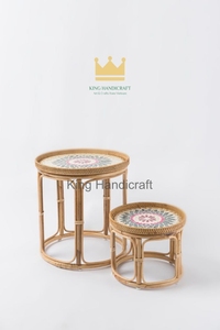 Factory Price <b>Round</b> Rattan Nightstand <b>Table</b> Mother of Pearl Mosaic Top Bedroom <b>Bedside</b> Accent <b>Table</b> Wholesale - Product Image 4