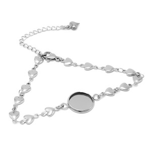 Stainless Steel Heart Shaped <b>Bracelet</b> With Circle Pendant Unisex Gift Jewelry - Product Image 3