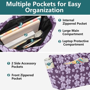 Sacs à main de la collection Aloha, impression personnalisée, fleurs hawaïennes, polyester matelassé, grande capacité, fermeture éclair, sacs fourre-tout réutilisables pour femmes - Product Image 4