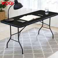 Table pliante WOQI, table en plastique robuste et portable, table utilitaire pour la salle à manger, intérieur/extérieur, pour le camping, le pique-nique et les fêtes, noire