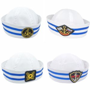 Sombrero de Sailor con bordado blanco, gorro redondo marino <span class=keywords><strong>militar</strong></span>, <span class=keywords><strong>disfraz</strong></span> de ancla azul, sombrero de Sailor, <span class=keywords><strong>accesorios</strong></span> de Cosplay de lujo - Product Image 4