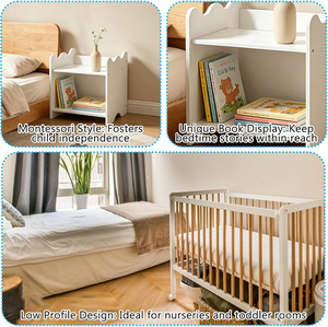 Wood Kids Nightstand Wave Shape Small <strong>Bedside</strong> <strong>Table</strong> with Book Storage for Nursery Kids Room - Product Image 6