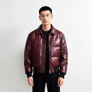 AQTQ cappotti invernali da uomo personalizzati di alta qualità abbigliamento uomo stile Vintage corto nero <span class=keywords><strong>Puffer</strong></span> <span class=keywords><strong>pelle</strong></span> Pu Bomber <span class=keywords><strong>Jacket</strong></span> uomo - Product Image 2
