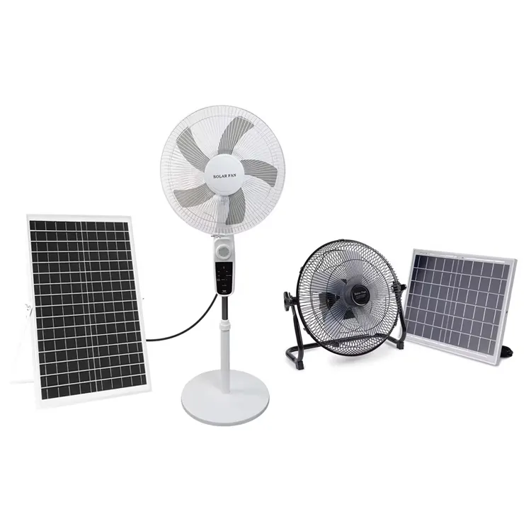 Ventilador solar 12V alimentado por energia solar Ventilador recarregável AC DC preço barato Ventilador solar com painel e luz LED