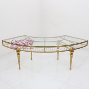 Mobiliario de Lujo para Hotel Mesa de Comedor Redonda de Cristal con Sillas Doradas de Acero Inoxidable y Mesas de Boda para Fiestas y Eventos - Product Image 1