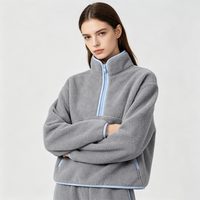 Pull-over décontracté pour femme en molleton Sherpa tricoté uni avec fermeture éclair quart de tour, personnalisable avec logo, confortable pour l'automne