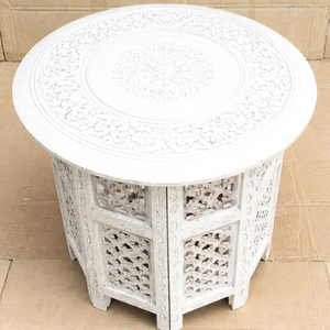 Mesa Auxiliar Plegable de Madera de Mango Tallada Estilo Antiguo JM INTERNATIONAL con Diseño Contemporáneo para Muebles de Sala de Estar - Product Image 1