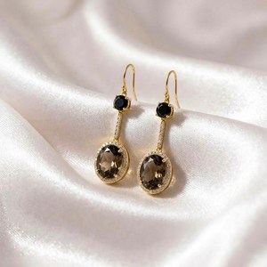 Natural Smoky Quartz Black Obsidian <b>Dangle</b> <b>Earrings</b> Elegant Oval Round Gemstone <b>Earrings</b> in 925 Sterling Silver or <b>Gold</b> Filled - Product Image 3