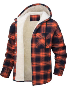 Chaqueta de algodón a cuadros acolchada para <span class=keywords><strong>hombre</strong></span> con logotipo personalizado, forro polar Sherpa, con capucha, estilo franela, chaqueta de invierno con cremallera completa - Product Image 2