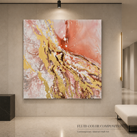 Art mural abstrait moderne rose, blanc et or, peint à la main à l'huile sur toile pour la décoration du salon