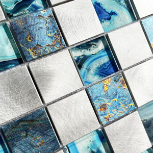 AGSQR104810 Azulejos de mosaico de lujo Zafiro Cuadrado Vidrio Metal Cristal Mosaico Moldes Hogar Villa Baño Backsplash Decoración - Product Image 5
