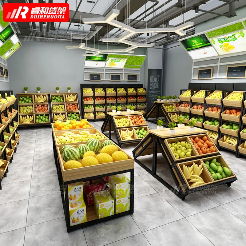 Custom made mini market knock down fruit and vegetable display stand grocery store retail display stand from guangzhou factory