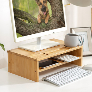 Bamboo Monitor Riser Stand 25cm Wide Double Layer <b>Desktop</b> Storage For Computer Screen Office Desk Organizer - Product Image 1