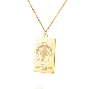 Nouveau Design Bijoux de Mode Collier <span class=keywords><strong>Horoscope</strong></span> Acier Inoxydable Signe <span class=keywords><strong>du</strong></span> Zodiaque Totem Carré Plaqué Or 18K pour Femmes Hommes - Product Image 5