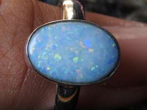 Australian <b>Opal</b> Bezel Setting Prong <b>Ring</b> 925 Sterling <b>Silver</b> Multi Fire October Birthstone Mens Doublets 7.75 US Size Handmade - Product Image 2