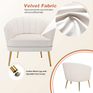 Wholesale White Accent <strong>Chair</strong> with Comfortable Velvet <strong>Bucket</strong> Seat Portable Armchair with Metal Leg Ergonomic Bedroom Leisure Sofa - Product Image 3